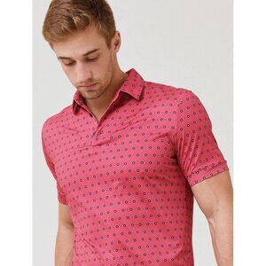 Mizzen Main Versa Polo Shirt Fairway Red Mini Floral Print Mens M / L